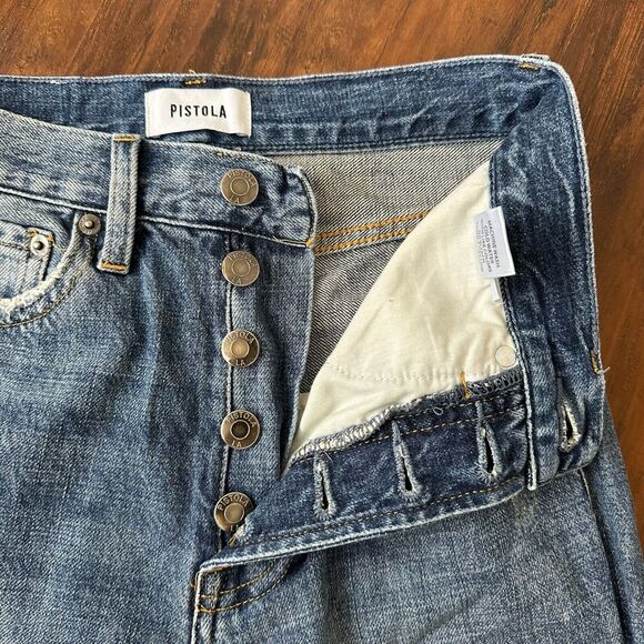 PISTOLA Charlie Exposed Button Fly Jeans Straight Crop Distressed - Picture 5 of 15